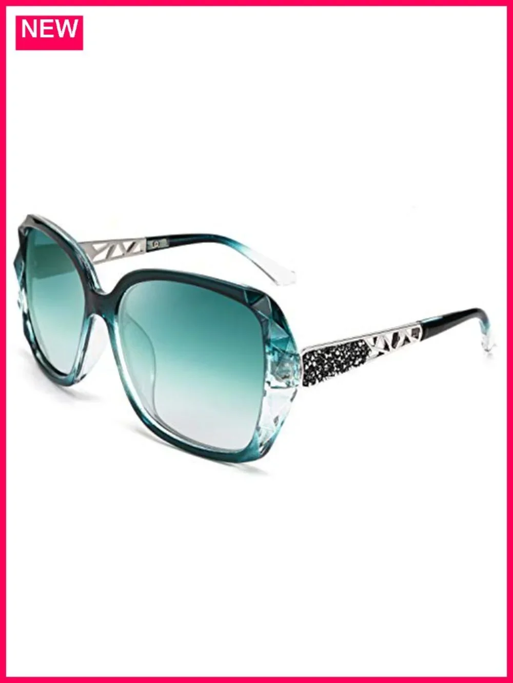 Women's Square Sunglasses with Crystal Decor Composite Frame, Polarized UV400